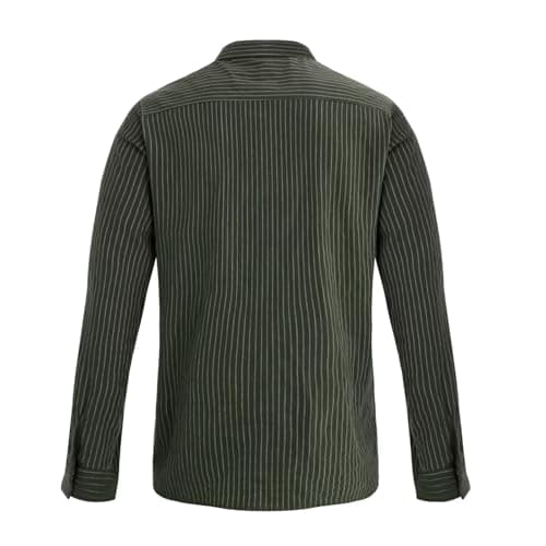 BAYAMO Men's Button-Down Striped Shirts Casual Long Sleeve Cotton Linen Collared Shirts Fashion Business Dress Shirt Green L - Thumbnail 5