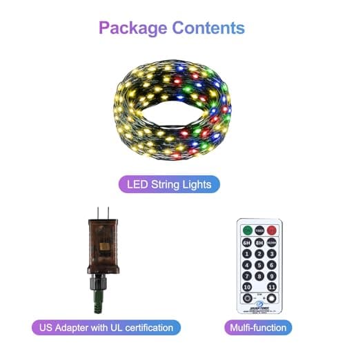 XUNXMAS Outdoor Indoor String Lights Christmas 500LED Warm White Multicolor Fairy Lights 164ft Green Wire Dimmable with Remote Control, Waterproof Fairy Light for DIY Christmas Tree - Thumbnail 6