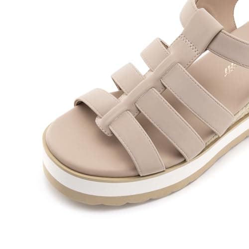 Athlefit Espadrille Low Wedge Sandals for Women Comfortable Casual Open Toe Platform Sandals for Summer Beach Vacation Nude, Size 9.5, SAPS2612W - Thumbnail 4
