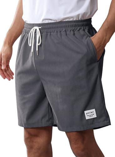 Kfnire Mens Corduroy Shorts Cotton Blend Lightweight Soft Summer Shorts Elastic Waist Beach Casual Short for Men with Pockets Darkgrey - Image 1