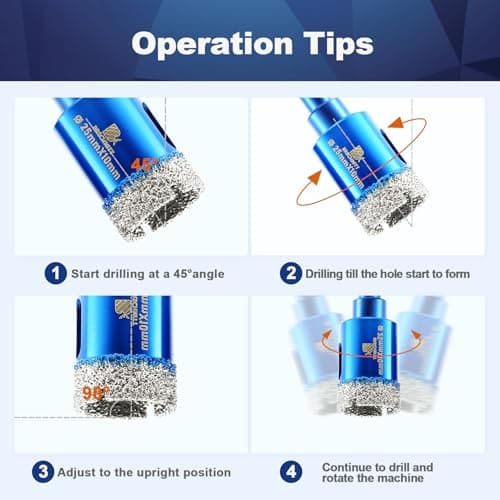 Dry Diamond Drill Bit Set,BRSCHNITT 2pcs/pack 25mm Diamond Hole Saw Core Drill Bit with Round Shank for Porcelain Tile Ceramic Stone Granite Marble,Round Shank Dry Drilling - Thumbnail 4