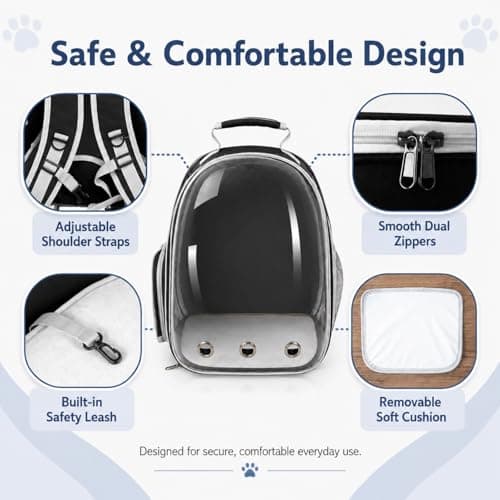 Cat Backpack Carrier Back Expandable Bubble Pet Carrier Backpack for Large Cat, Kitten and Dog, Designed for Hiking, Travelling and Outdoor Use (Back Expandable-Black) - Thumbnail 6