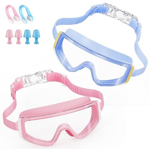 Aegend Kids Swim Goggles 2 Pack – Large Frame Anti Fog Soft Silicone Leak Proof UV Protection for Boys Girls Age 3-15