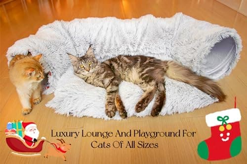 XxingSheep Extra Large Cat Tunnel Bed for Indoor Cats Peekaboo Cat Cave Donut with Center Mat - Thumbnail 5
