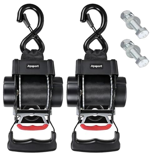 Ayaport Boat Retractable Tie Down Straps to Trailer 1.75in x 6ft Bolt-on Transom Tie Downs - 4400lbs Break Strength, Heavy Duty Boat Trailer Ratchet Straps 2pk