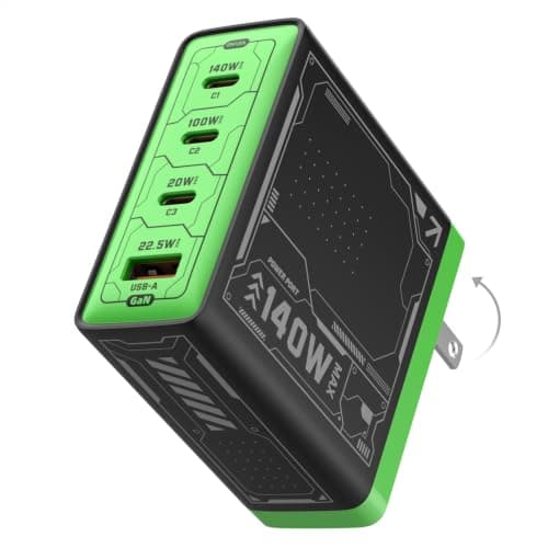 Mfish E-Rhino 140W USB-C Charger, True PD 3.1 GaN Fast Charger, 4-Port (3 USB-C + 1 USB-A) Foldable Plug Power Adapter for MacBook Pro 16”, iPhone 17/16, iPad, Galaxy, Tablet, Laptop Black - Image 1