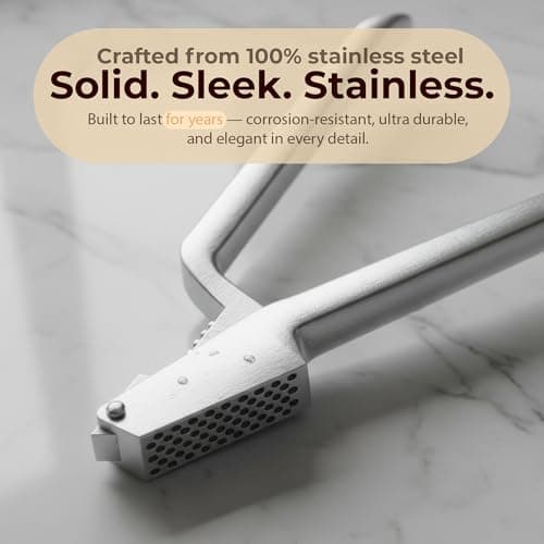 No Peeling Required, 100% Stainless Steel Garlic Press – Odor-free Cleaning, Rust Proof, Detachable Handle, Fine Mincer, 5 years Guarantee, Dishwasher safe garlic crusher tool, Moledor de ajo - Thumbnail 2