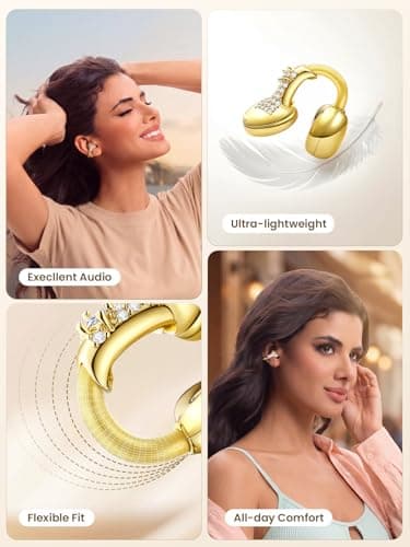 JewelPods C3 Wireless Bluetooth Earbuds, Jeweled Open-Ear Headphones, Gold - Thumbnail 5
