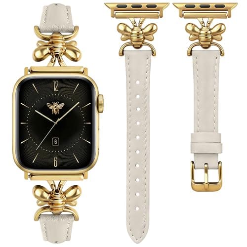 Wearlizer Slim Leather Band Compatible with Apple Watch Bands for Women 44/42/45/46/49mm, Top Genuine Leather Feminine Strap with Classy Metal Design for iWatch Series 11 10 9 8 Ultra 7 6 5 4 3 2 1 SE - Image 1