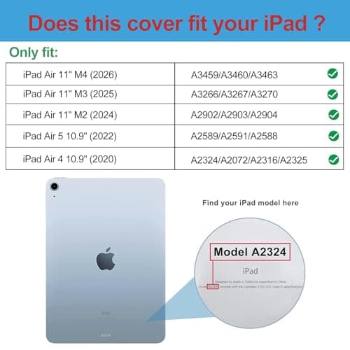 ProCase Smart Case for iPad Air 11-inch M4 (2026, 8th Gen) / M3 (2025) / M2 (2024) & 10.9 Inch iPad Air 5th (2022) & 4th (2020) – Protective Hard Back Cover with Pencil Holder - Black - Thumbnail 2