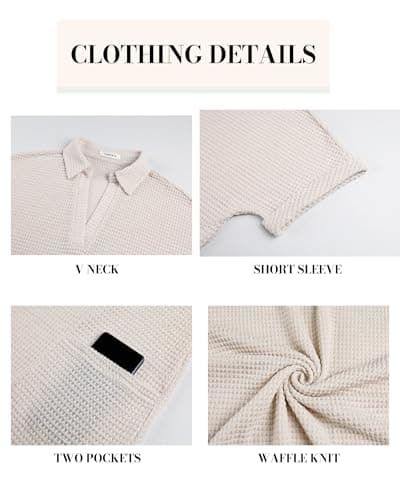 Bsubseach Womens Swimsuit Coverup Waffle Knit Bathing Suit Cover Up Short Sleeve V Neck Beach Vacation Dress with Pockets White XL - Thumbnail 4
