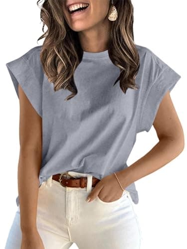 ZDC Women's Cap Sleeve Tank Tops Summer Crew Neck T Shirts Basic Loose Fit Solid Tee Grey - Image 1