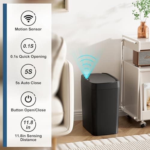 Vanpopubs 2 Pack 2.7 Gal Bathroom Trash Can with Lid, Automatic Trash Can Small Smart Garbage Can Touchless, Slim Motion Sensor Waterproof Plastic Trash Bins for Bedroom Office Kitchen Toilet Black - Thumbnail 3
