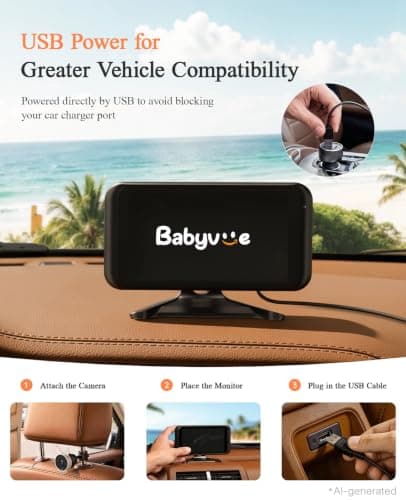 Babyvue Baby Car Camera with Video Recording & Playback, HD 1080P Rear Facing Baby Car Monitor, 4.5" Display with Auto Night Vision, USB Plug & Play Car Seat Camera for Infants, BV2MAX White - Thumbnail 6