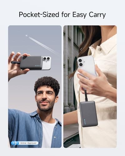 CUKTECH Magnetic Power Bank, 10000mAh Portable Charger, 20W Fast Charging & 7.5W Wireless, Built-in USB-C Cable, Battery Pack for iPhone 15/16/17 Series, Samsung, for Travel, Work & Daily Use - Thumbnail 6