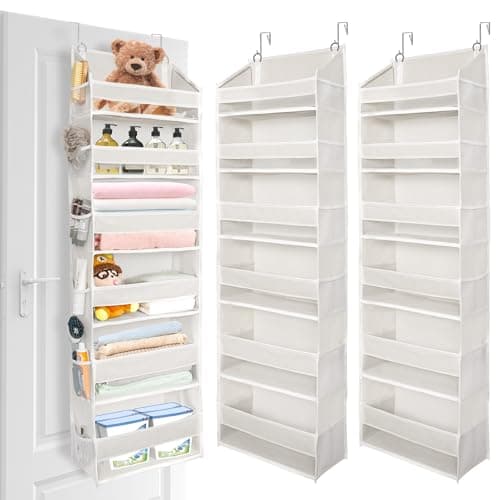 ULG 2 Pack Over The Door Organizer with 6 Large Pockets 12 Side Pockets, 50lbs Weight Capacity Door Hanging Organizer for Bedroom, Bathroom, Pantry, Nursery Storage, Beige - Image 1