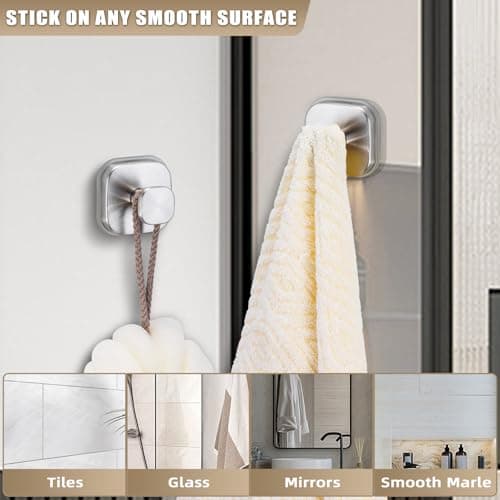 Fenas No-Drill Reusable Suction Cup Hooks, 2-Pack Brushed Nickel – Towel, Robe, Loofah, Coat Hook for Glass, Mirror, Tile, Shower, Bathroom, Kitchen & Metal (Smooth, Non-Porous Surfaces) - Thumbnail 6