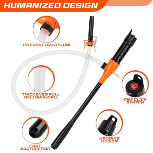 Portable Fuel Transfer Pump with 47" Hose-High Flow Hand Fuel Pump, Battery Powered Siphon Pump for Gasoline Mechanical Fuel Pumps Universal Fit for Gasoline, Vehicles, Fuel,Water Transfer（Amber） - Thumbnail 6