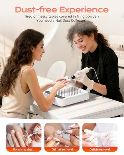 Nail Dust Collector with Reusable Filters, Rechargeable 3800RPM Powerful Vacuum Fan Extractor, Low Noise Dust Suction Machine for Acrylic Gel Nail Polishing, Portable Manicure &Pedicure Tool - Thumbnail 2