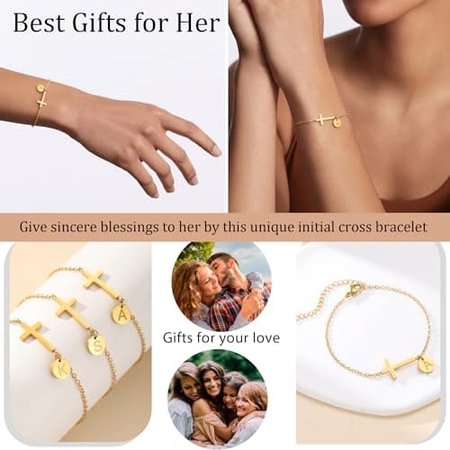 Cross Bracelet for Women, Initial Bracelets for Women Graduation Gift for Her Christian Gifts Dainty Gold W Initial Bracelet Faith Religious Baptism Gifts for Teen Mom Gift - Thumbnail 6