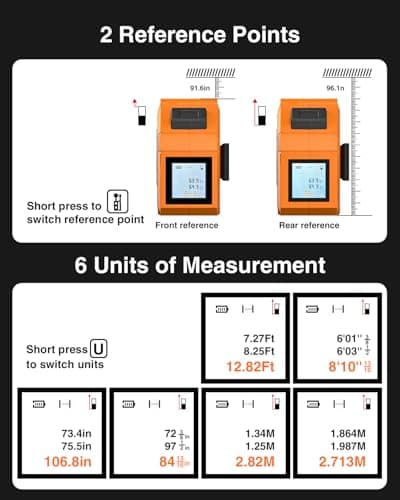 3-in-1 Digital Laser Tape Measure 328Ft Rechargeable Measuring Tool &16Ft Auto-Lock Tape Measure Movable Magnetic Hook with Area/Volume/Pythagorean, Ft/in/M/Ft+in for Construction;Woodworking;Home DIY - Thumbnail 6