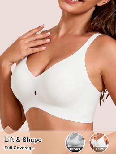 COCOMARTS Jelly Bras for Women No Underwire Seamless Push Up Bra Full Support Comfort Bralettes Wireless Plunge Everyday Bra White Medium - Thumbnail 2