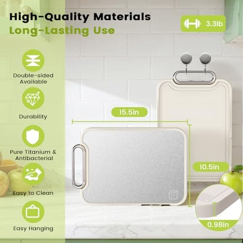 Titanium Cutting Board for Kitchen, Cutting Boards Non Toxic Double Sided Metal Pure Titanium and Wheat Straw PP Chopping Board Food Grade Easy to Clean Large Size 16"*10"*0.9"(White) - Thumbnail 3