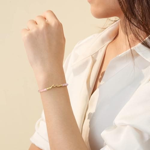 Sistble Bestie Gifts for Women, Christmas Gifts for Friend Bestie Stocking Stuffers for Teens Wave Bracelet for Women Pink Crystal Beaded Bracelet Birthday Gift Jewelry - Thumbnail 3