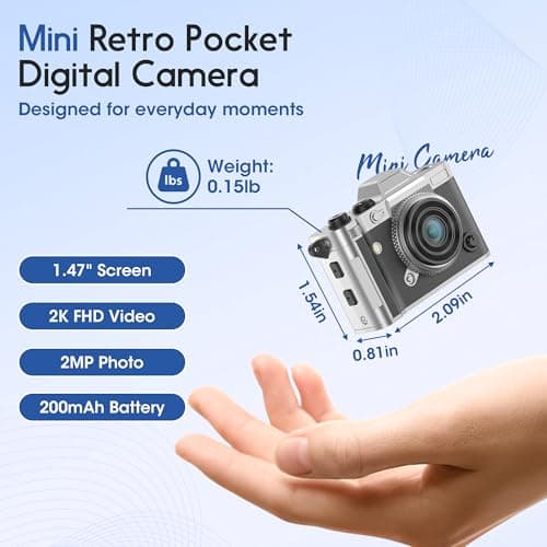 Dienspeak Mini Camera, Retro Keychain Digital Camera for Kids & Adults, 2K HD Portable Tiny Pocket Video Recorder with 16GB Card, Vintage Camcorder for Travel, Vlogging & Daily Memories, Black - Thumbnail 2