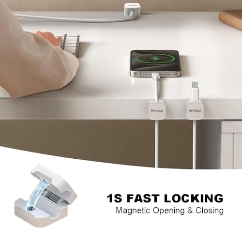 Magnetic Cable Clips Cord Organizer Holder,10-Pack Cable Management Cord Clips,Adhesive Phone Cable Wire Charger Cord Holder For Nightstand Desk Charging Cords Wall Car Desktop Office (10, white) - Thumbnail 2