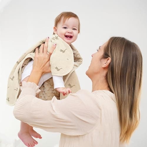 Susurration Baby Blanket for Unisex Boys Girls, Soft Nursery Minky Blanket with Muslin Cotton Front and Dotted Fleece Back, Receiving Blanket for Baby Newborn Infant, 30x40inch - Thumbnail 3