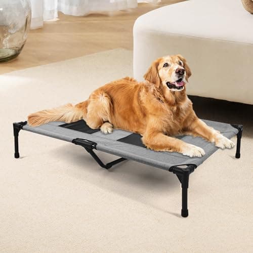 Raised Dog Bed Cooling Cot for Indoor Outdoor Use Portable Waterproof Mesh Pet Bed Washable for Large Medium Small Dogs, Grey