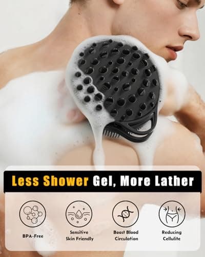 2 in 1 Silicone Body Scrubber, Anti Cellulite Massage Scrubber, Exfoliating Shower Brush for Men & Women, Removes Dead Skin, Reduces Cellulite, Improves Circulation, Fast Dry, Non Slip (1PC, Black) - Thumbnail 3