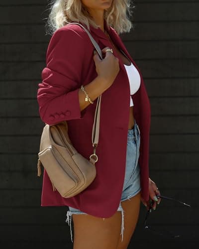 KIRUNDO Women's Blazer Oversized Boyfriend Long Sleeve Button Front Business Casual Jackets Spring Fall Fashion 2026 Work Clothes(Wine Red, XX-Large) - Thumbnail 5