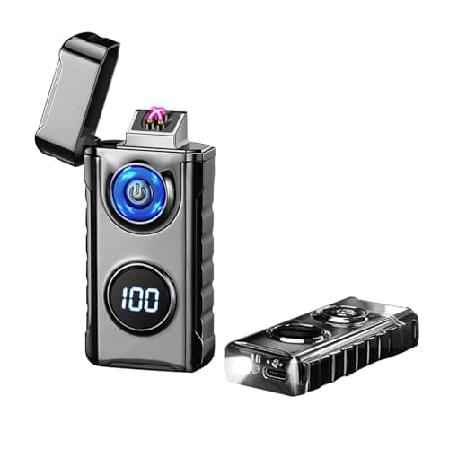 TIKIUKI Electric Lighter Dual Arc Lighter Plasma Metal Flameless Lighters Windproof Cool Lighters with LED Display for Aroma Candle,Camping (Black) - Image 1