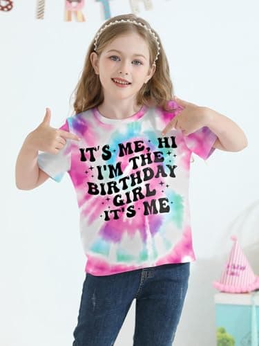 Birthday Girl Shirt Its Me Hi Im The Birthday Girl Its Me T-Shirts Kids Short Sleeve Tee Outfit Size 10-12 Tie Dye Purple - Thumbnail 4