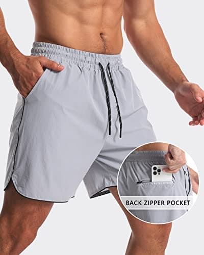 Y YERFONE 2 Pack Mens Workout Athletic Shorts 5 Inch Quick Dry Gym Shorts with Pockets, Sport Exercise Running Shorts for Men - Thumbnail 4