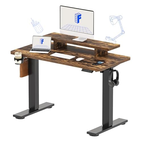 FLEXISPOT Standing Desk with Monitor Stand, 48 x 24 Inches One-Piece Electric Height Adjustable Computer Desk with Cup Holder for Home Office, Rustic - Image 1
