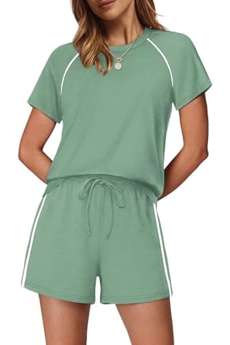 Sampeel Plus Size Spring for Women Lounge Set 2 Piece Summer Outfits 2026 Matching Set Loungewear Two Piece Travel Outfits Beach Vacation Maternity Clothes Resort Wear Green 2XL - Image 1