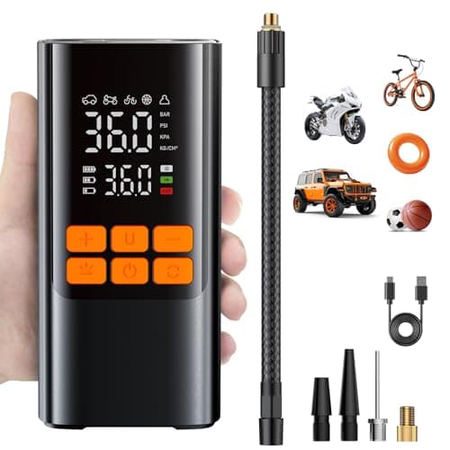 Cordless Portable Air Pump, 150PSI Fast Tire Inflator with Pressure Gauge & LED Light, Compact Air Compressor for Car, Bike, Motorcycle, and Balls (Minimalist)