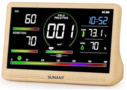 SUNANT 16 in 1 Indoor Air Quality Monitor, 7" Display 9 AQI +7 AQI Alerts, CO2 Monitor Tester for CO2, HCHO, TVOC, PM1.0 PM2.5 PM10 Temperature Humidity AQI & Time Air Quality Meter for Home Office - Image 1