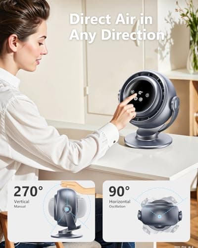 AGEYOU Desk Fan for Office, 90°Oscillating Fan with 6000mAh Rechargeable, 10 Speeds 4H Timer 270°Tilt Adjustment, 29dB Ultra-Quiet Portable Personal Table Fans, Gifts for Christmas Women Men Home - Thumbnail 6