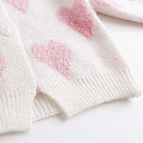 Simplee kids Baby Sweater Heart Printed Toddler Cardigan Valentines Day Outfit White 2-3T - Thumbnail 5