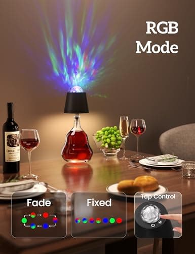 Joyzy Table Lamp with Projector Lighting, Wireless Wine Bottle Lamps Rechargeable Wine Bottle Lights Water Wave Ripple Projection Liquor Bottle Room Decoration Light Ambient for Bar Restaurants - Thumbnail 4