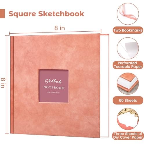 Sketchbook for Drawing, Square Hardcover Sketch Book,200GSM,8 x 8,Pink - Thumbnail 5