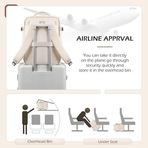 MDODO Travel Backpack for Women Men - Large Carry on Backpack fits 15.6" Laptop Lightweight Travel Bag Daypack Waterproof Causal Bookbag Backpack for College,Work,36L, Beige - Thumbnail 5