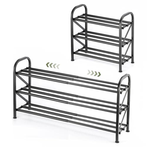 Atrastout 3-Tier Shoe Rack for Closet, 16"-32" Expandable ShoeRackAdjustable for Entryway Closet Doorway SturdyMetal, Black - Image 1