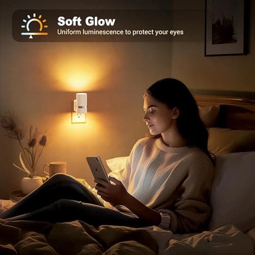 JandCase Night Lights Plug into Wall, Automatic Night Light with Dusk to Dawn, 2 Pack Amber 0-100LM Dimmable Plug in LED Nightlight for Bedroom, Hallway, Stairs - Thumbnail 5