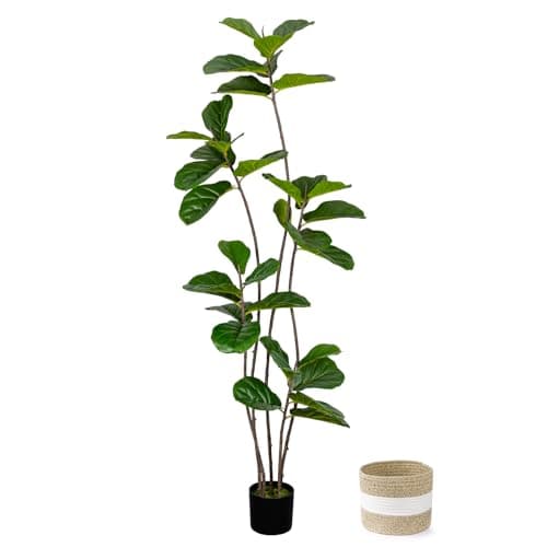 LuceAlberi Artificial Fiddle Leaf Fig Tree - 6FT Faux Large Trees with Cotton Basket, Fake Plants Tall Fake Tree with 5 Sturdy Trunks, Indoor Artificial Plant Ficus Lifelike for Home Decor Office - Image 1