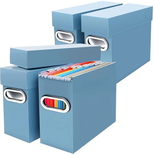 Naleyber File Organizer Box with Lid & Handle, Heavy Duty Hanging File Folder Storage Boxes for Letter Size, Portable Filing Organizer for Office, Home, Classroom, Dusty Blue 4 Pack - Image 1